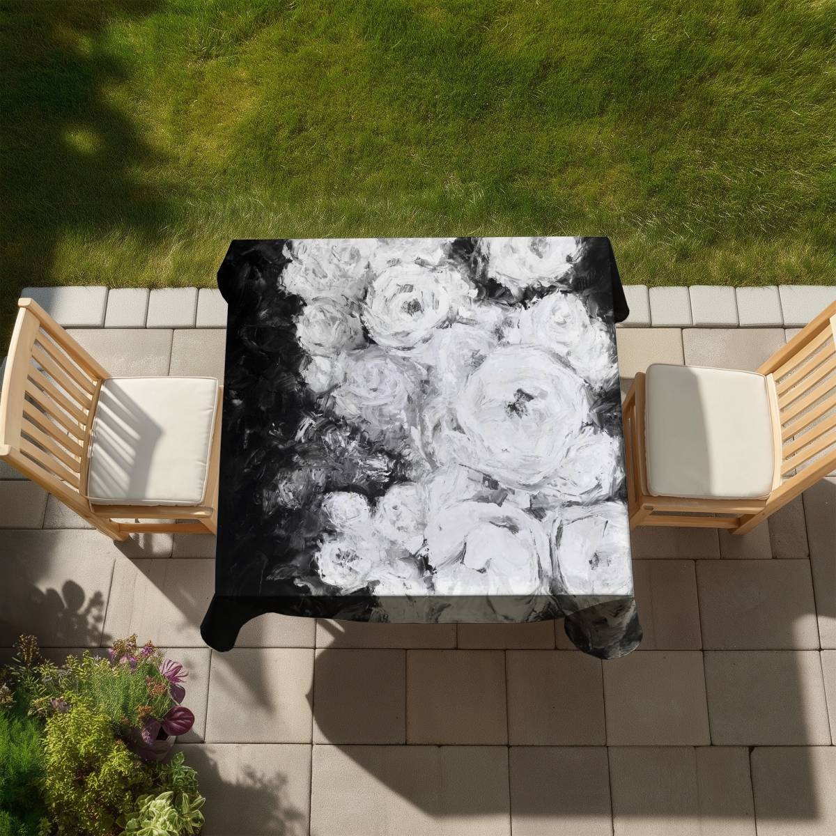 Picture of Begin Home Decor C1TC5858MQ5T7G 58 x 58 in. Monochrome Rose Garden Tablecloth - Indoor & Outdoor Decor
