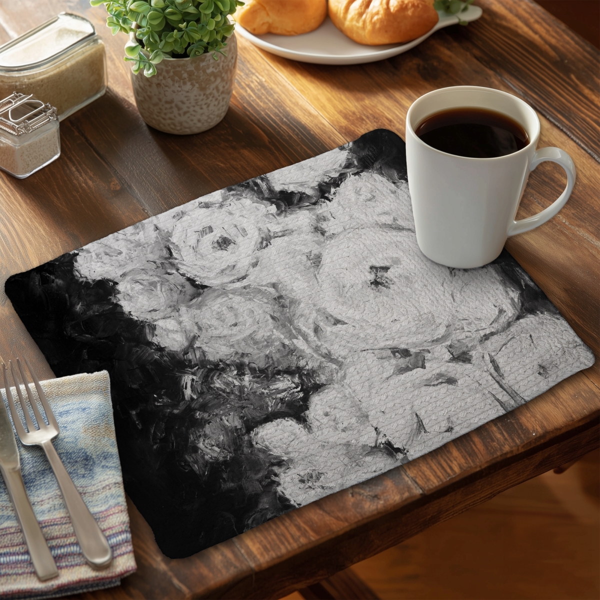 Picture of Begin Home Decor C4BP1418ZYLSXW 14 x 18 in. Monochrome Rose Garden Braided Polyester Placemat - Home Decor - Set of 4