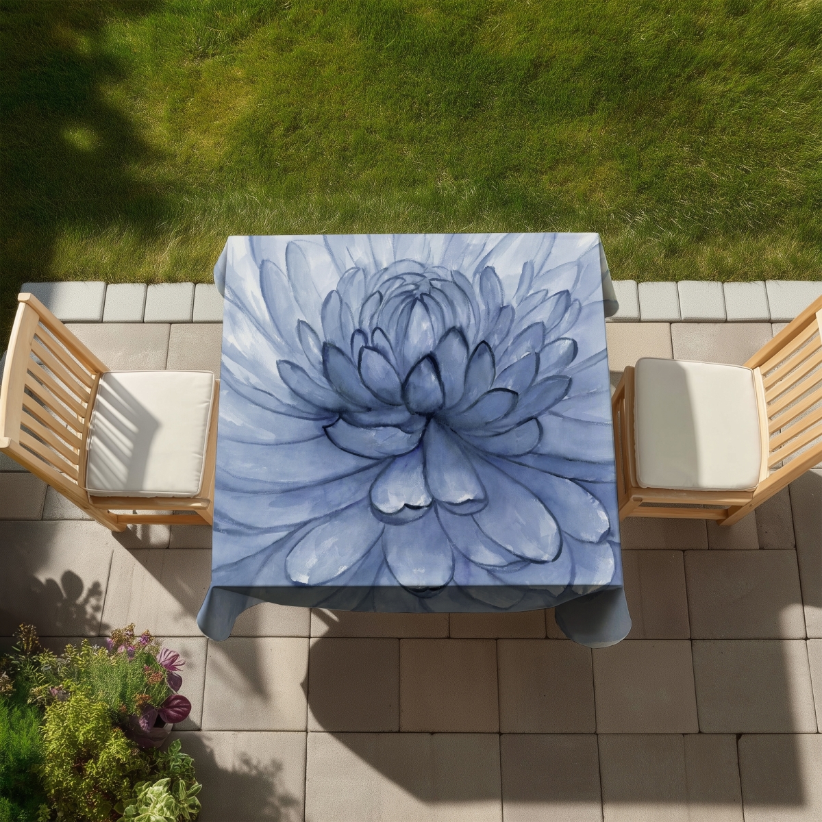 Picture of Begin Home Decor C1TC5858KWEUF4 58 x 58 in. Blue Petals Flower Tablecloth - Indoor & Outdoor Home Decor