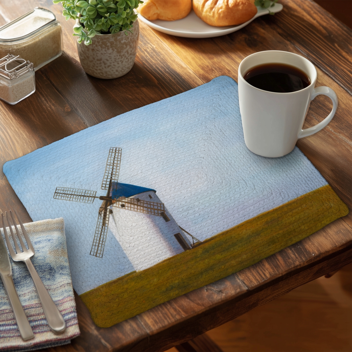 Picture of Begin Home Decor CBPM1418GY3GG6 14 x 18 in. Big Windmill Blue Rustic Braided Placemat - Home Decor