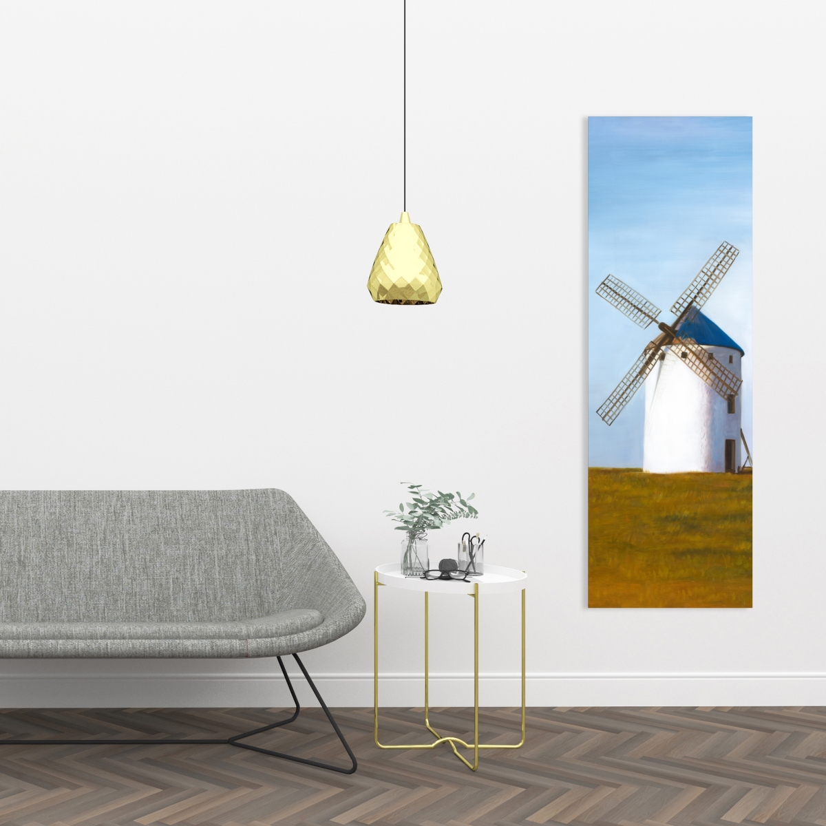 C1RC1648LAZTZF 16 x 48 in. Big Windmill - White Rustic Canvas for Home Decor - Wall Art