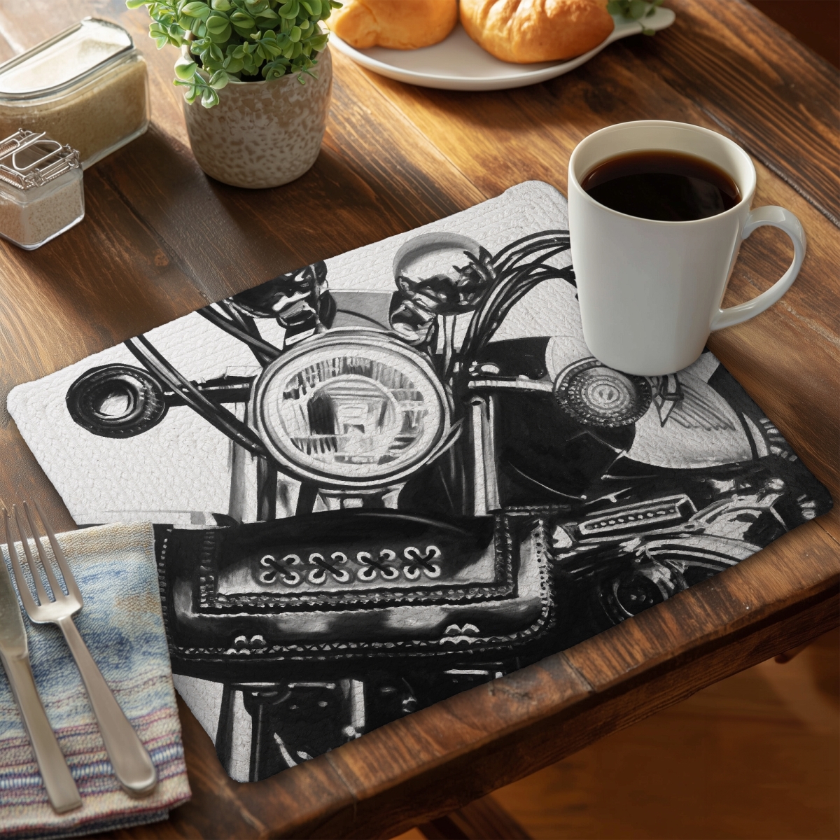Picture of Begin Home Decor C4BP1418DK099X 14 x 18 in. Realistic Motorcycle Braided Polyester Placemat for Home Decor - Set of 4