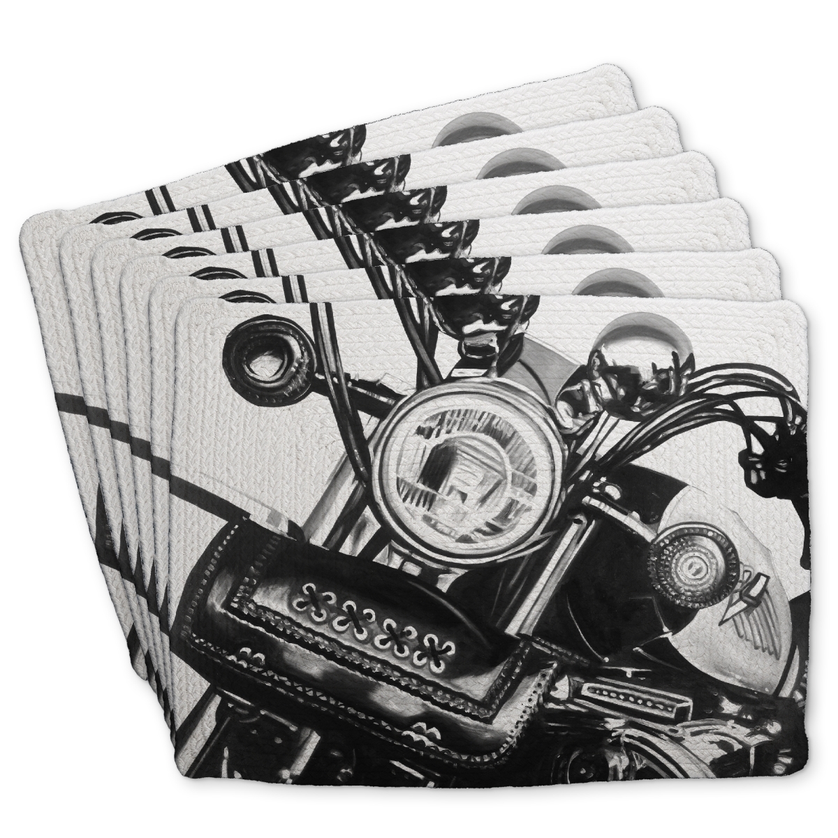 Picture of Begin Home Decor C6BP1418YUSTJF 14 x 18 in. Realistic Motorcycle Braided Polyester Placemat - Home Decor - Set of 6