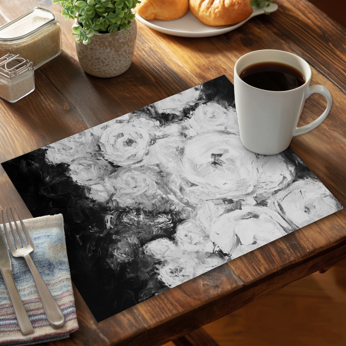 Picture of Begin Home Decor C4PP1418AZ3U7F 14 x 18 in. Monochrome Rose Garden Polyester Placemat for Home Decor - Set of 4