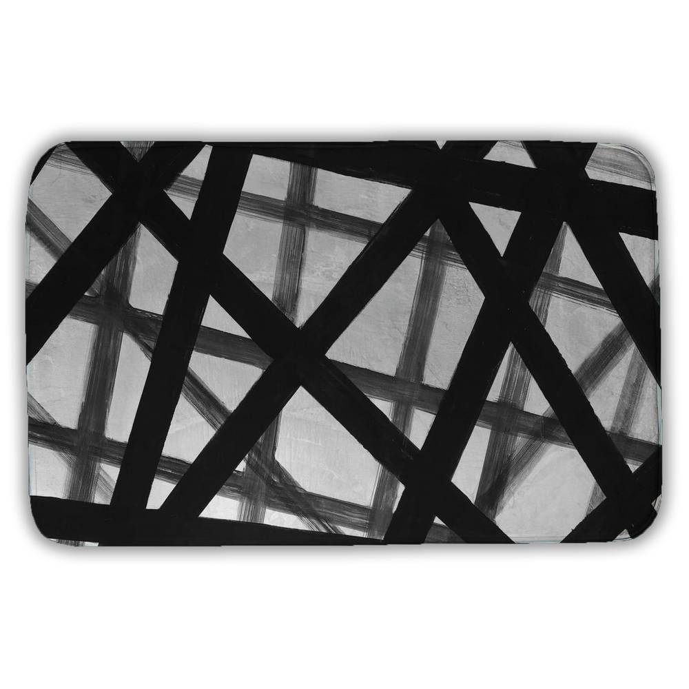 5930-3421-AB31 21 x 34 in. Abstract Bold Lines Pattern Black Bath Mat - Home Decor