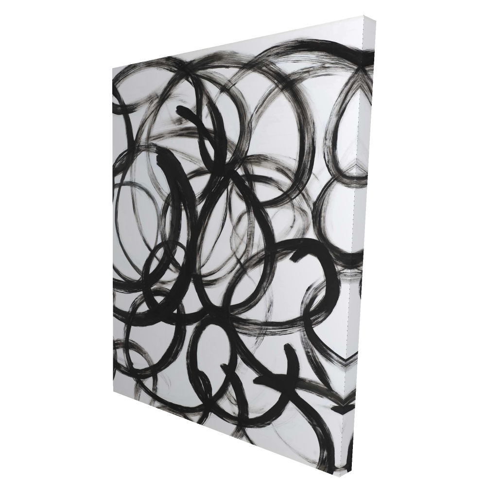 2080-4836-AB32 36 x 48 in. Abstract Curly Lines - Black & White Canvas for Home Decor
