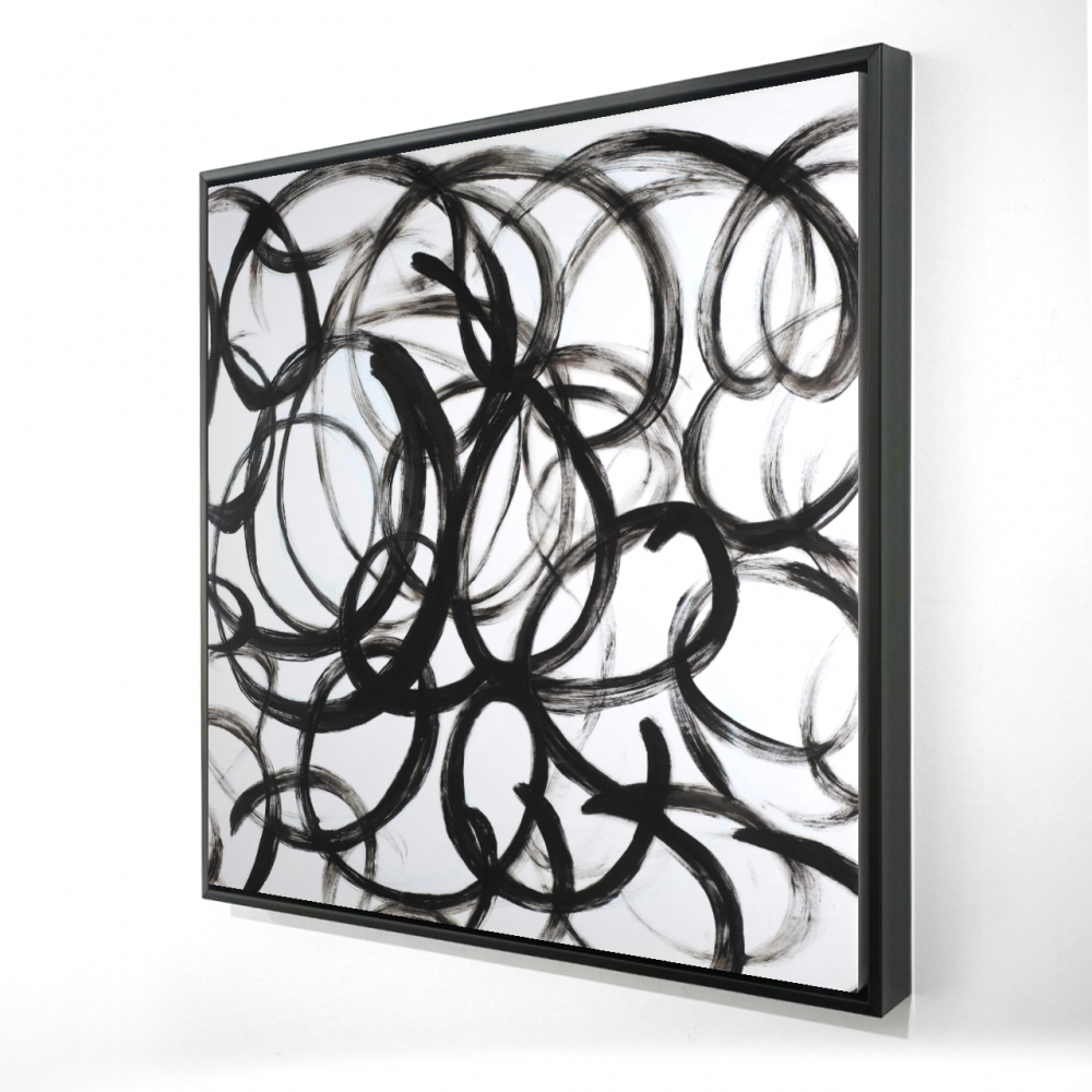 2081-3636-AB32 36 x 36 in. Abstract Curly Lines Canvas - Black & White Framed Decor