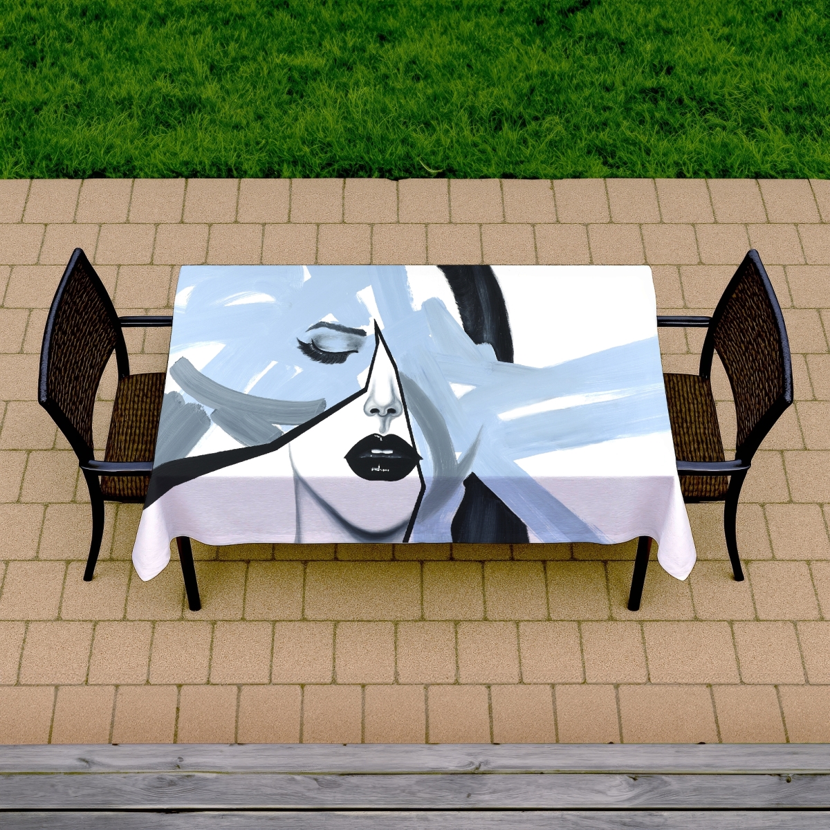 Picture of Begin Home Decor C1TCLRGELBIBQD 58 x 102 in. Abstract Blue Woman Portrait Tablecloth - Indoor & Outdoor Decor