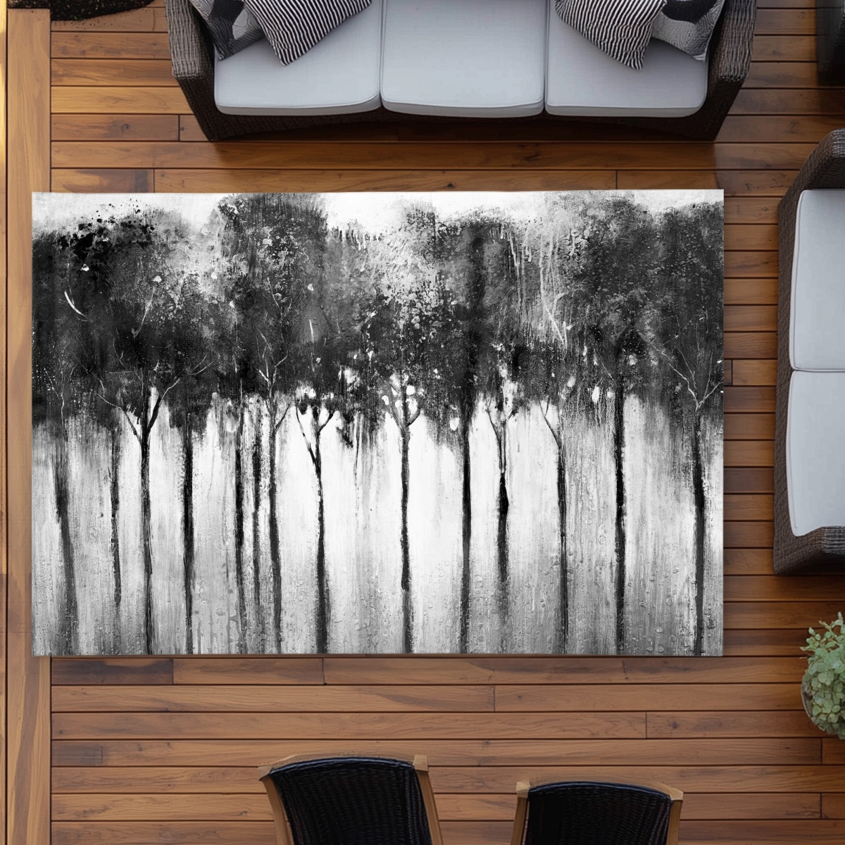 C1ROAR572J8THU 5 x 7 ft. Abstract Forest Black & White Rug - Gray Trees Outdoor Decor - Rectangle