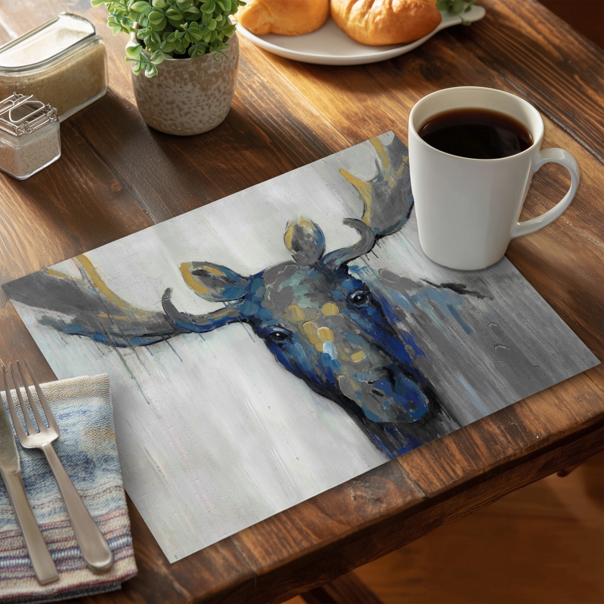 Picture of Begin Home Decor C4PP14184IJ4KU 14 x 18 in. Blue Moose Polyester Placemat - Stylish Home Decor Accessory - Set of 4