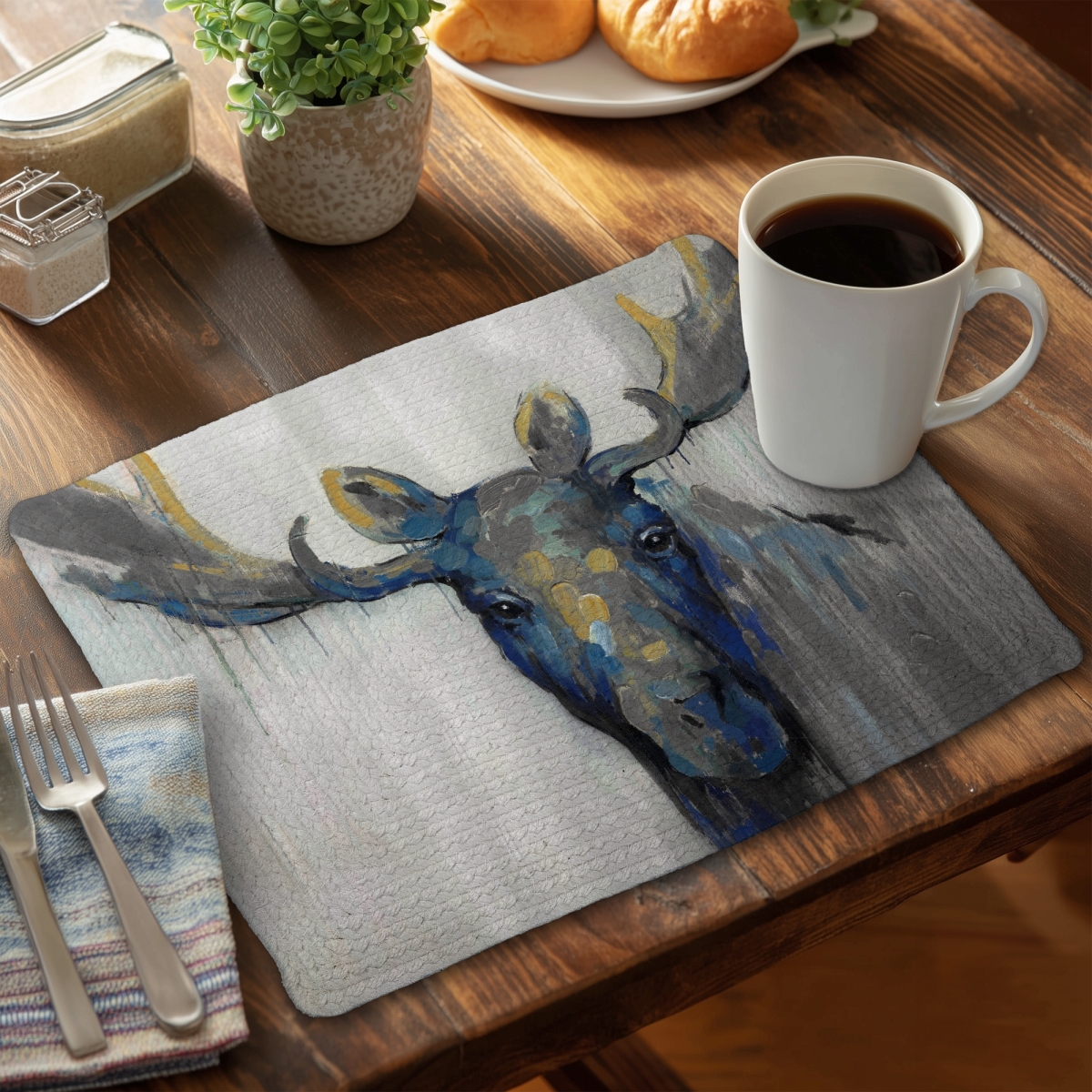 Picture of Begin Home Decor C6BP14184JTU95 14 x 18 in. Blue Moose Braided Polyester Placemat - Stylish Home Decor - Set of 6