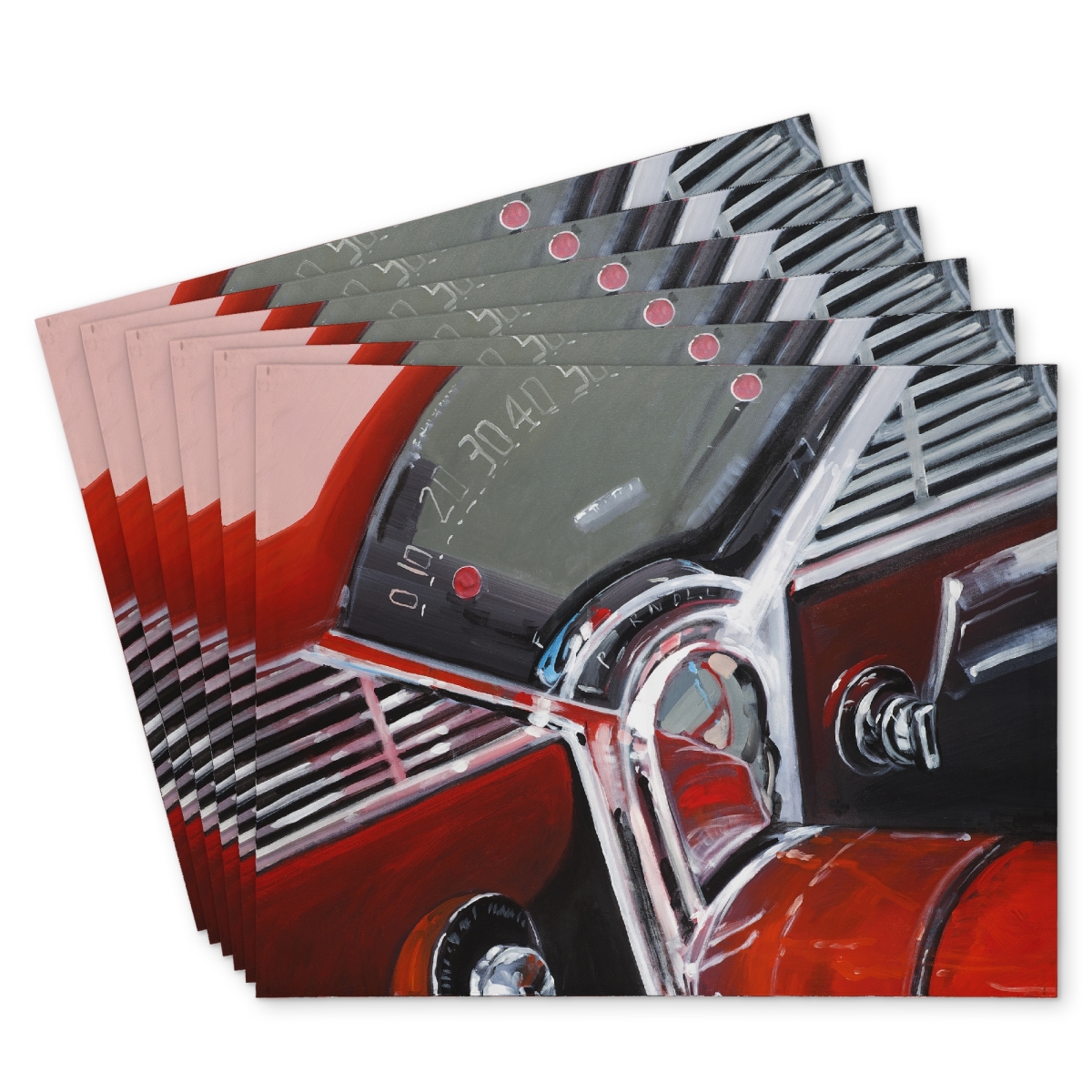 Picture of Begin Home Decor C6PP1418E7KL9T 14 x 18 in. Vintage Red Car Dashboard Polyester Placemat - Home Decor - Set of 6