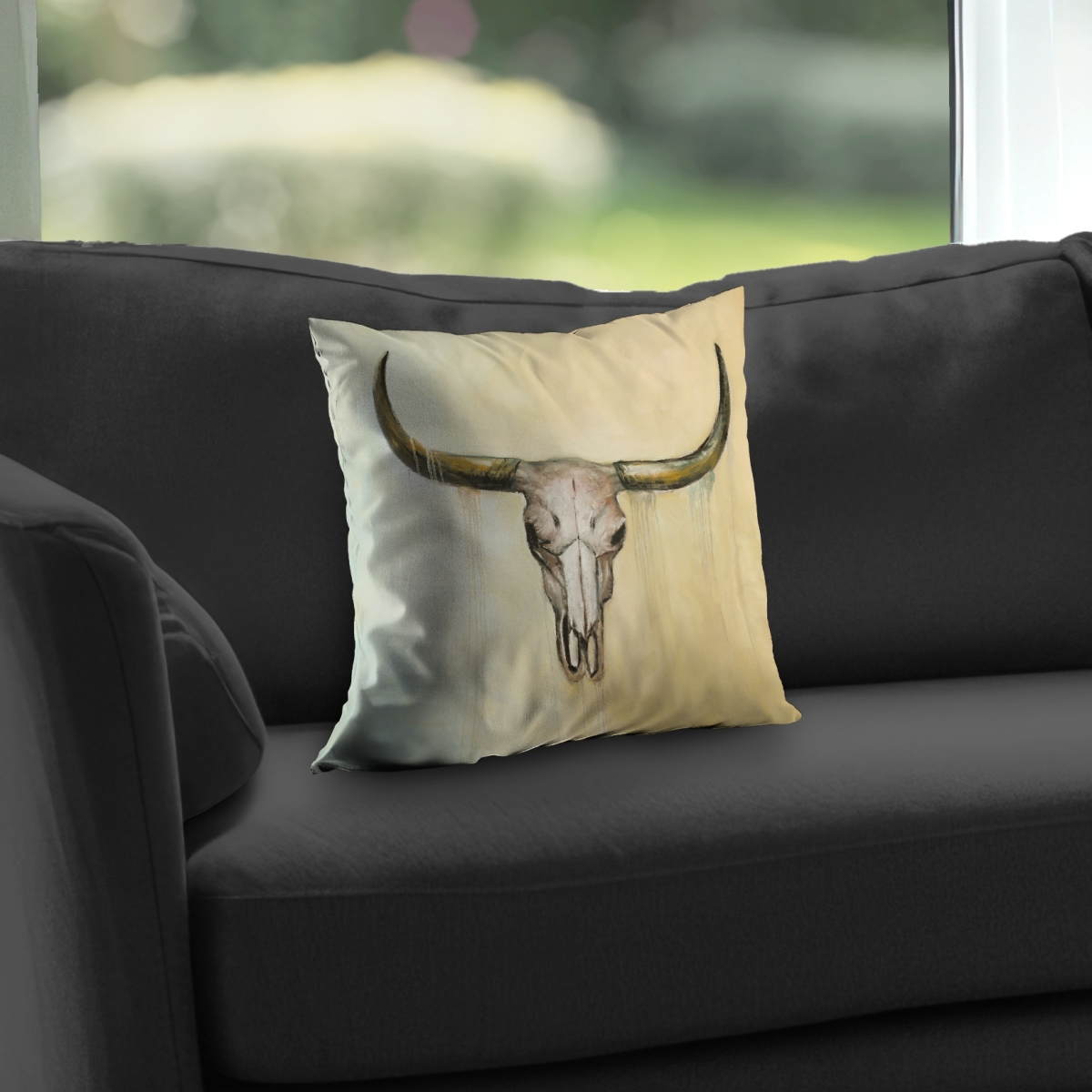 C1PC1414ICXRMU 14 x 14 in. Cow Skull - Poly Twill Throw for Home Decor - Rustic Charm