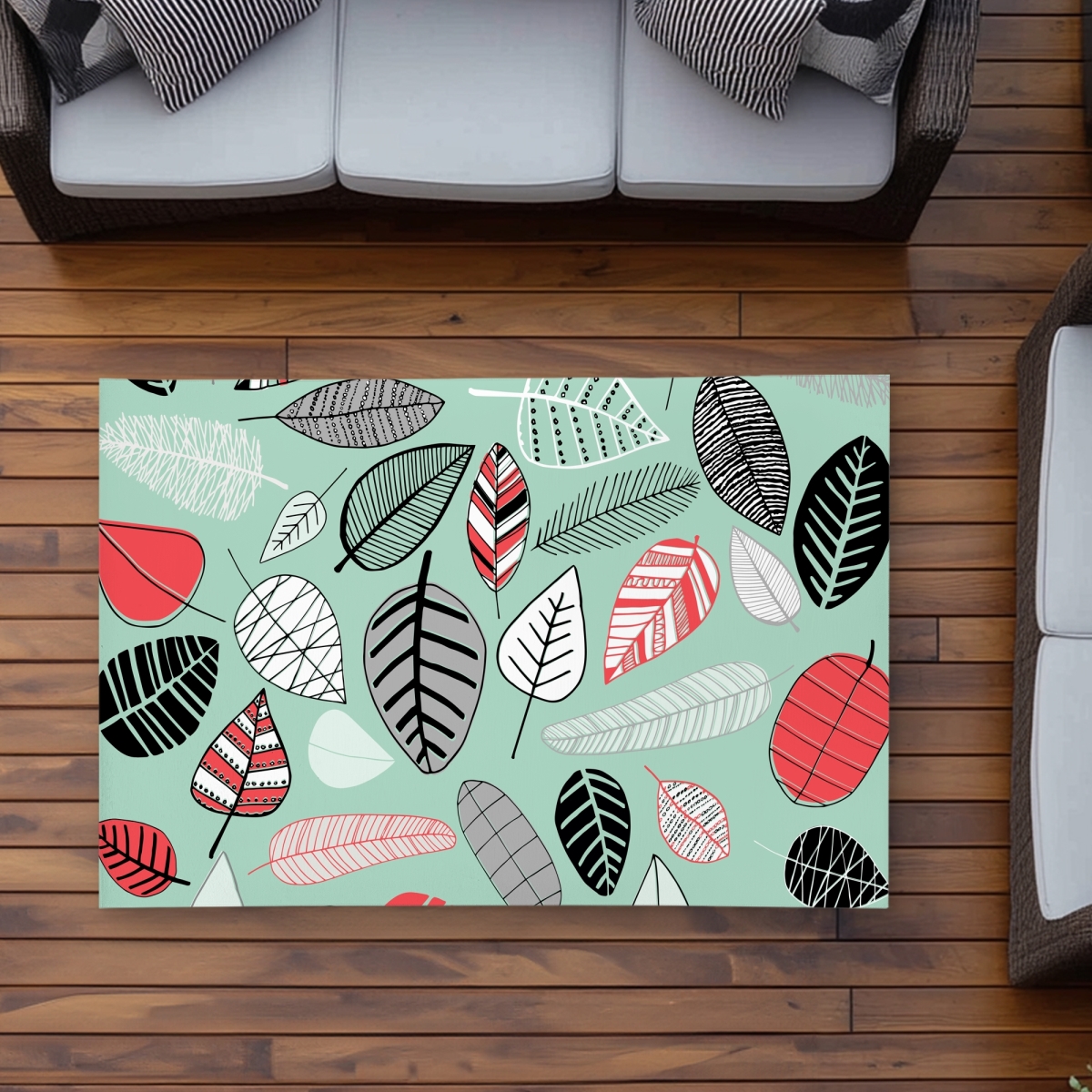 C1ROAR35ELE3IZ 3 x 5 ft. Turquoise Leaf Patterns Outdoor Area Rug - Home Decor - Rectangle