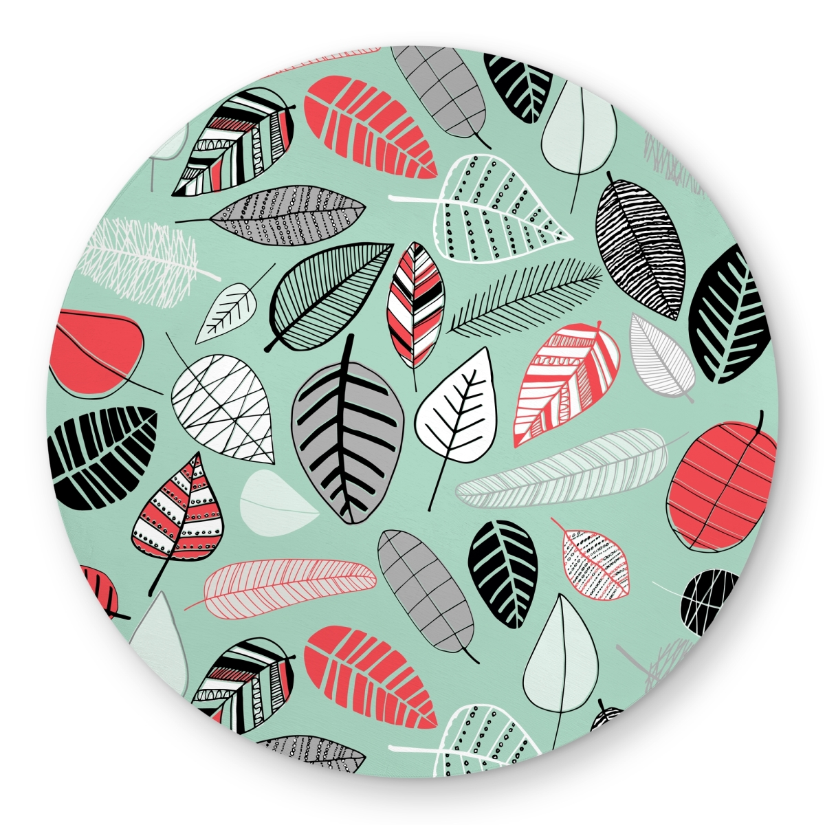 C1COAR55QO6E9Z 5 x 5 ft. Turquoise Leaf Patterns - Round Outdoor Area Rug for Home Decor