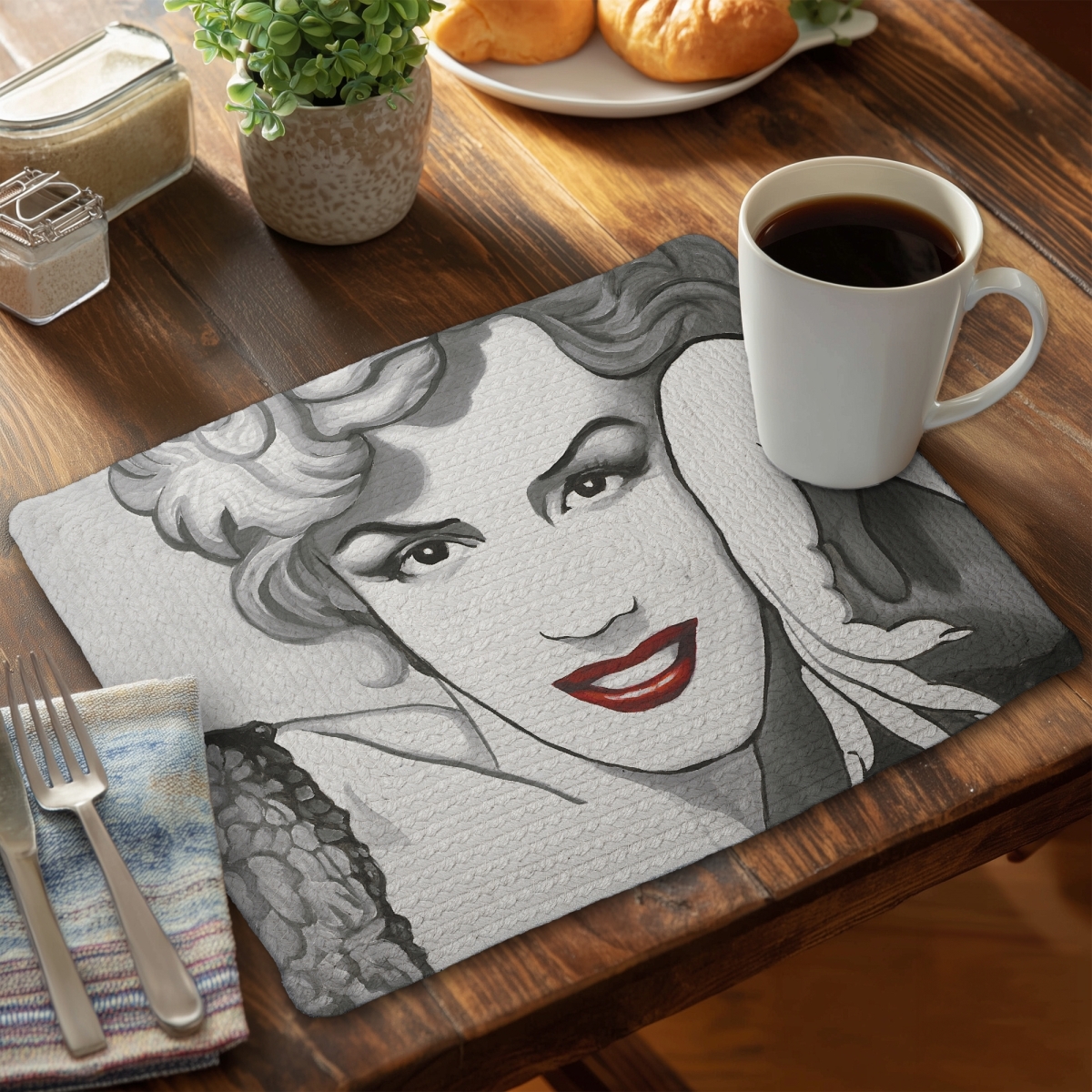 Picture of Begin Home Decor C4BP14187DPHNK 14 x 18 in. Vintage Style Marilyn Monroe Braided Polyester Placemats Set - Set of 4