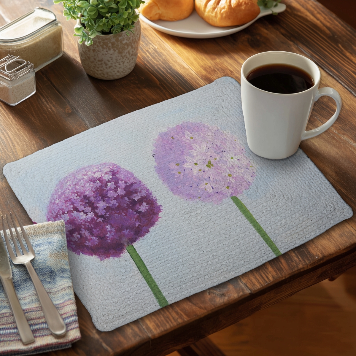 Picture of Begin Home Decor CBPM1418DOEQXX 14 x 18 in. Romantic Purple Dahlia Pompon Braided Placemat - Home Decor