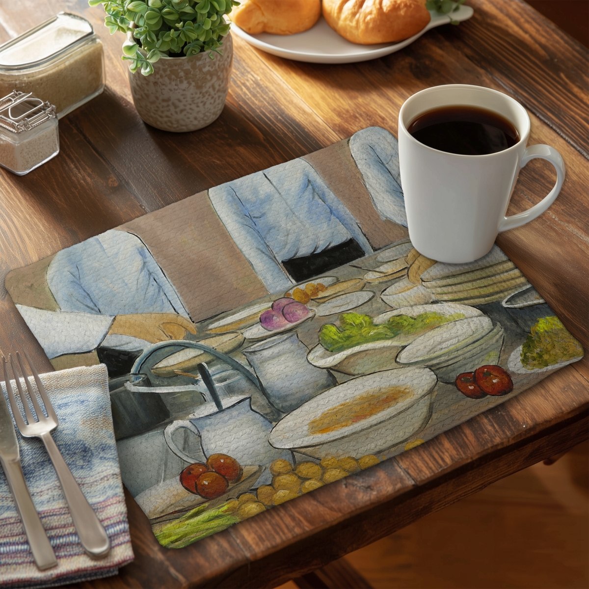 Picture of Begin Home Decor C4BP1418NLZLSX 14 x 18 in. Cook Chefs At Work Braided Polyester Placemat - Home Decor - Set of 4