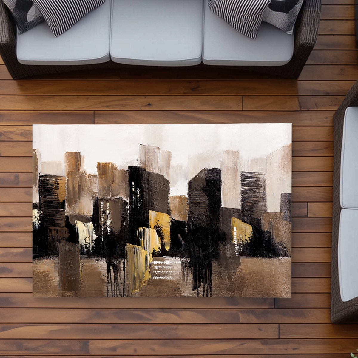 C1ROAR351EUPE5 3 x 5 ft. Earthy Tones Abstract Cityscape Rug - Cities Office Decor - Rectangle