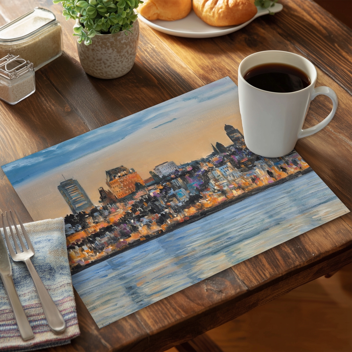 Picture of Begin Home Decor C4PP1418K7ZO9P 14 x 18 in. Skyline of Quebec City Polyester Placemat - Home Decor - Set of 4