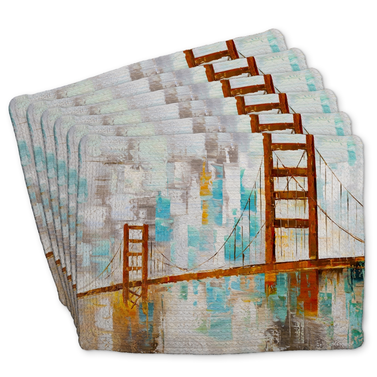 Picture of Begin Home Decor C6BP1418Y4XL6R 14 x 18 in. Golden Gate Turquoise Braided Polyester Placemat - Home Decor - Set of 6