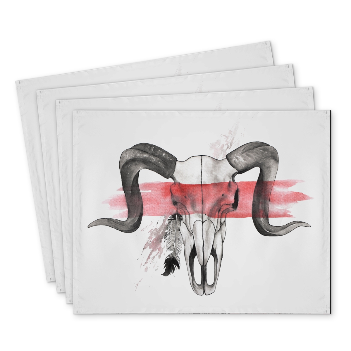 Picture of Begin Home Decor C4PP1418Q7KU5V 14 x 18 in. Aries Skull with Feather Polyester Placemat - Home Decor - Set of 4