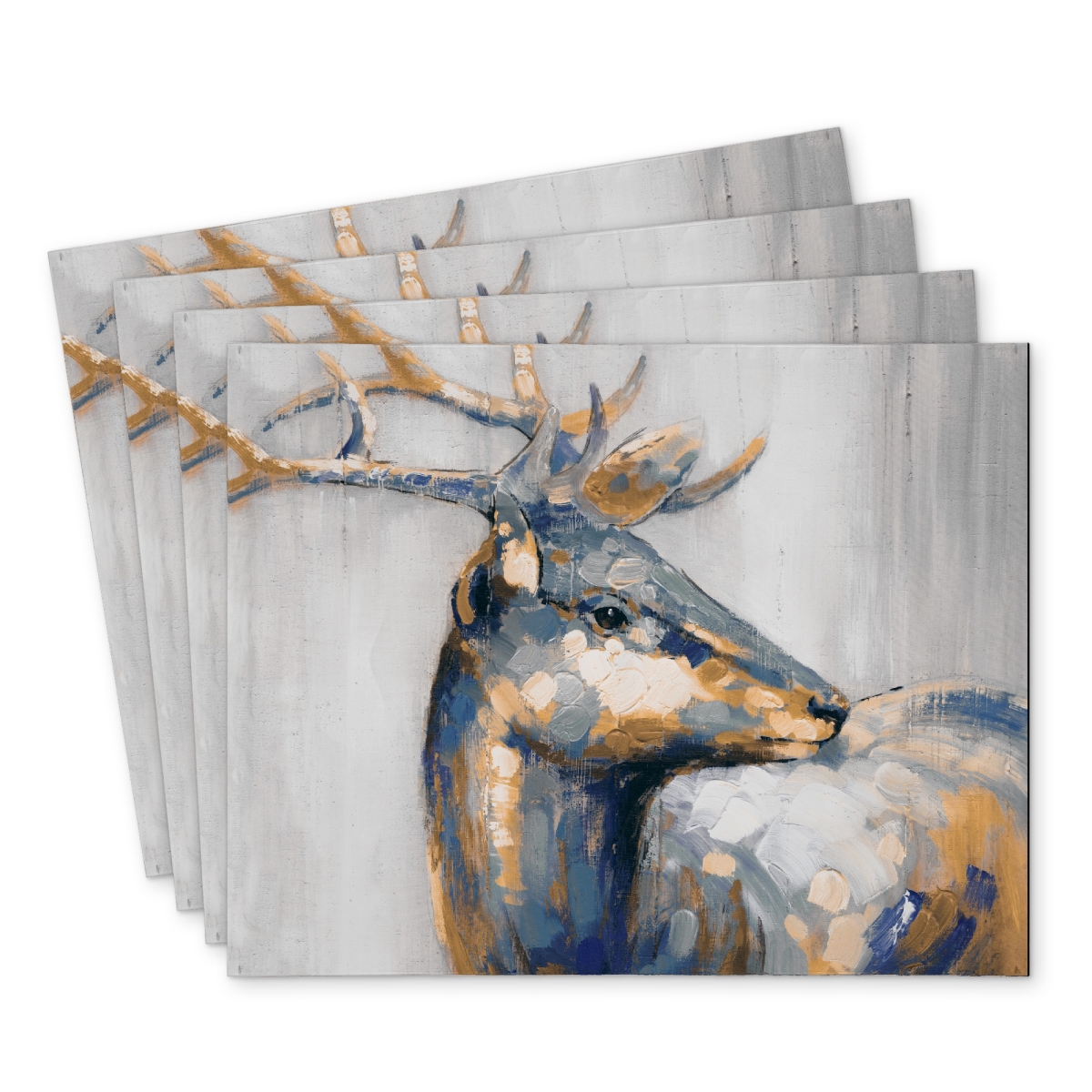 Picture of Begin Home Decor C4PP1418HZ64IC 14 x 18 in. Golden Deer Polyester Placemat for Elegant Home Decor - Set of 4