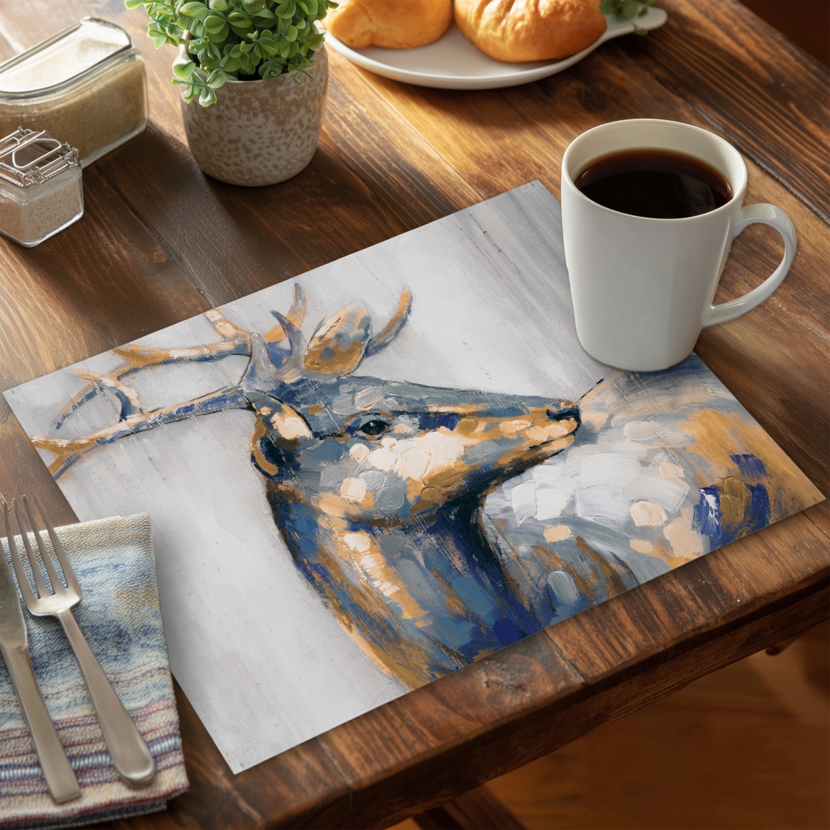Picture of Begin Home Decor C6PP1418FCNADW 14 x 18 in. Golden Deer Polyester Placemat for Stylish Home Decor - Set of 6