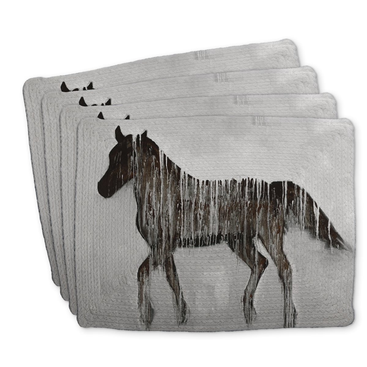 Picture of Begin Home Decor C4BP141844JQBX 14 x 18 in. Gambading Abstract Horse Braided Polyester Placemat - Home Decor - Set of 4
