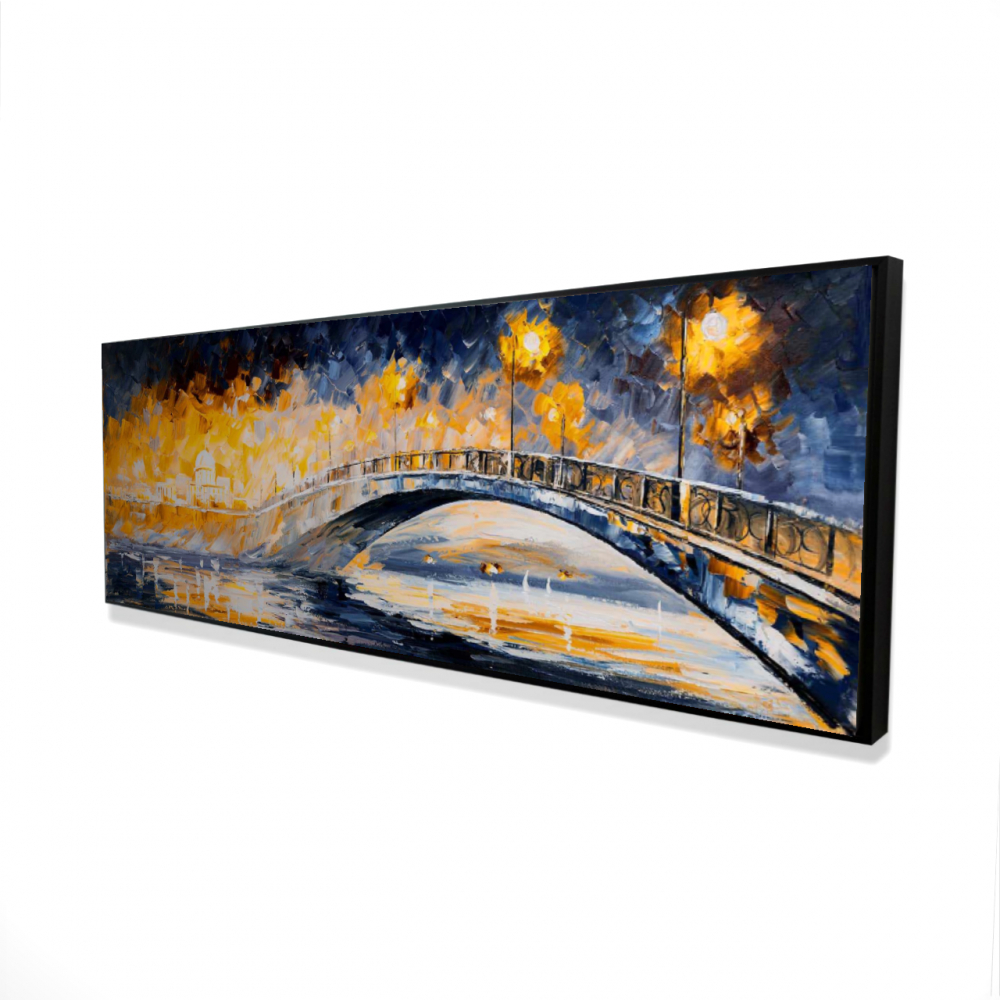 2081-2060-ST32 20 x 60 in. Bridge in the Moonlight - Framed Canvas for Home Decor