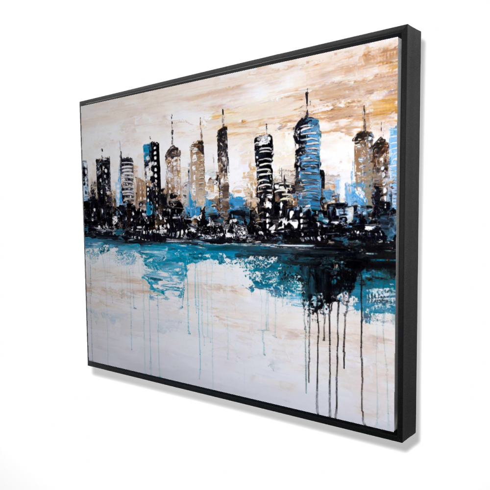 2081-3648-CI245 36 x 48 in. Buildings on the Horizon - Blue Framed Canvas - Home Decor