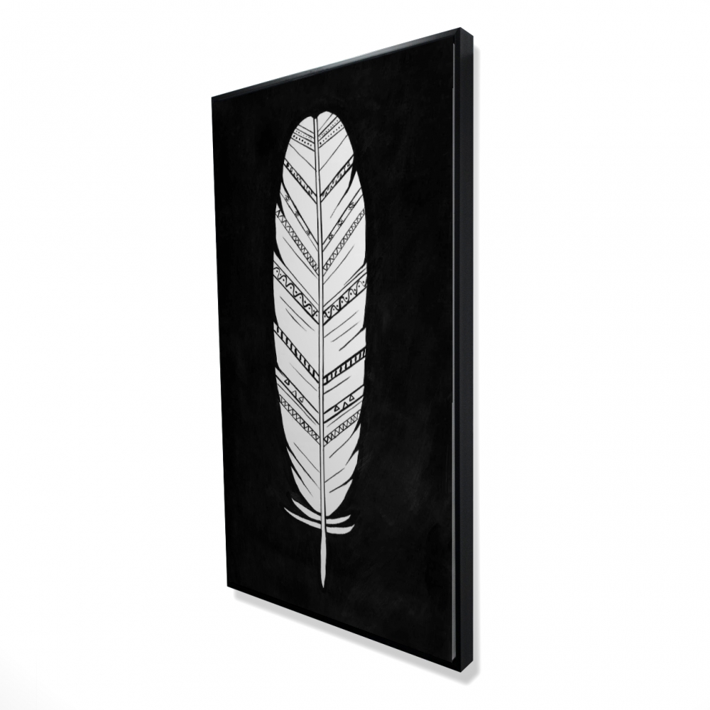 2081-4824-AN150 24 x 48 in. Feather with Patterns - Black Bedroom Framed Canvas Decor