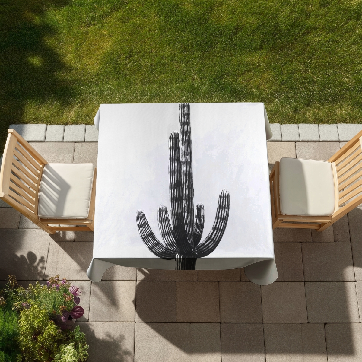 Picture of Begin Home Decor C1TC5858U5PGT5 58 x 58 in. Cactus Botanical White Tablecloth - Indoor Outdoor Home Decor