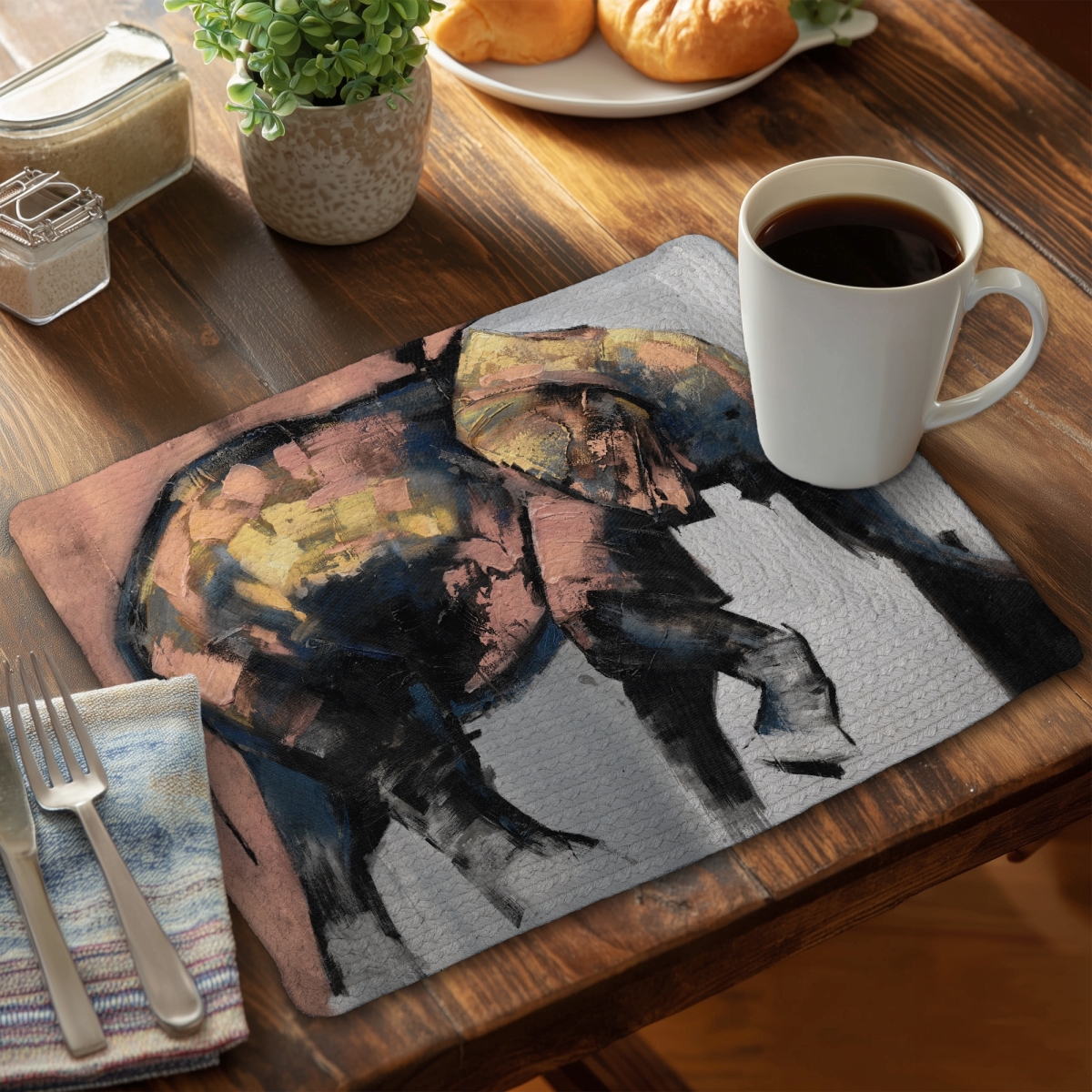 Picture of Begin Home Decor C6BP14187OIQ28 14 x 18 in. Beautiful Elephant - Braided Polyester Placemat for Home Decor - Set of 6