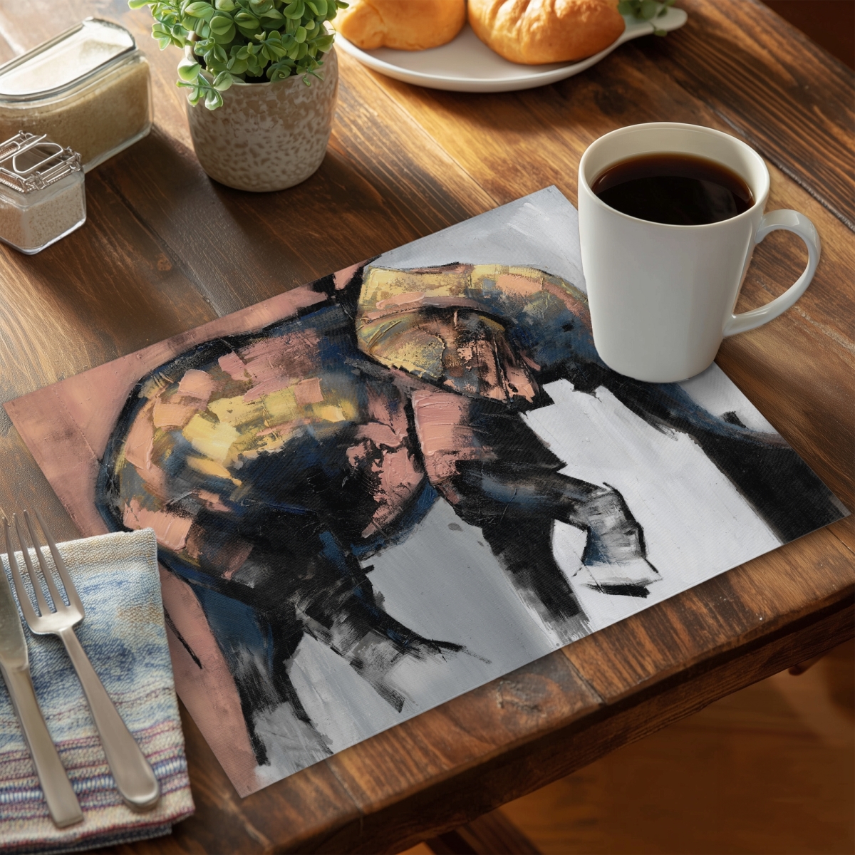 Picture of Begin Home Decor C6PP1418CE6SQ2 14 x 18 in. Beautiful Elephant Polyester Placemat for Home Decor - Stylish - Set of 6