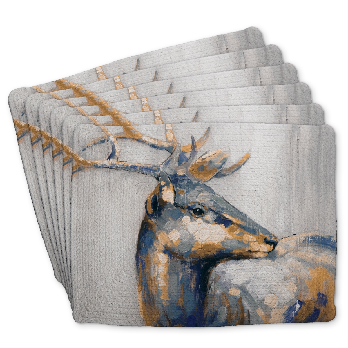 Picture of Begin Home Decor C6BP1418XO0BZJ 14 x 18 in. Golden Deer Braided Polyester Placemat for Home Decor - Set of 6