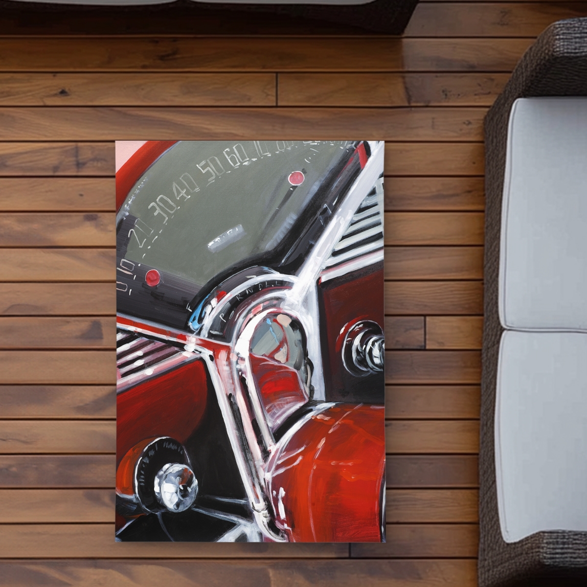 C1ROAR23P8CHOP 2 x 3 ft. Vintage Red Car Dashboard Rug - Man Cave Outdoor Decor - Rectangle