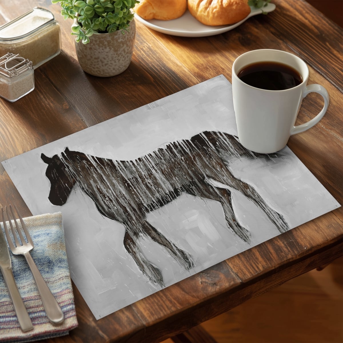 Picture of Begin Home Decor C6PP1418PURPF7 14 x 18 in. Gambading Abstract Horse Polyester Placemat for Home Decor - Set of 6