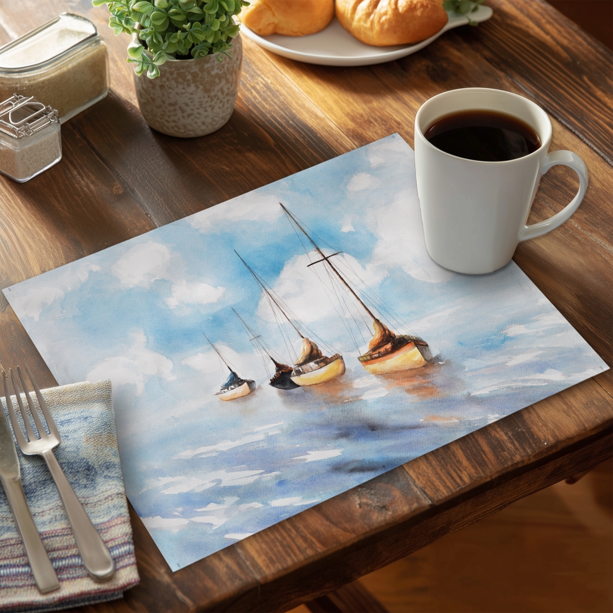 Picture of Begin Home Decor C6PP1418K0D6CM 14 x 18 in. Sailboats in the Sea Polyester Placemat for Home Decor - Set of 6