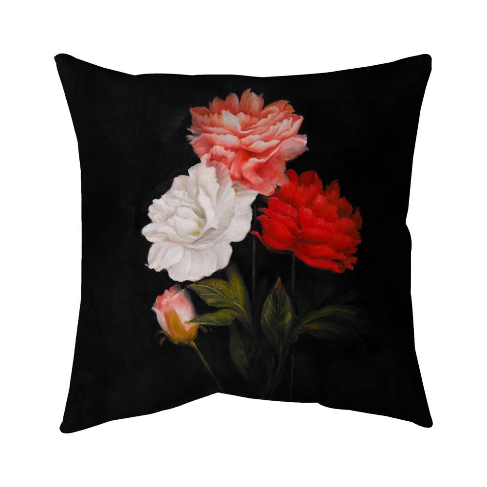 5541-1616-FL134 16 x 16 in. Small Bundle of Roses Floral Black Romantic Pillow - Home Decor