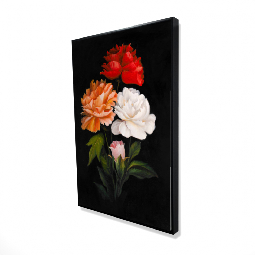 2081-3624-FL135 24 x 36 in. Three Beautiful Rose Flowers - Romantic Framed Canvas Decor
