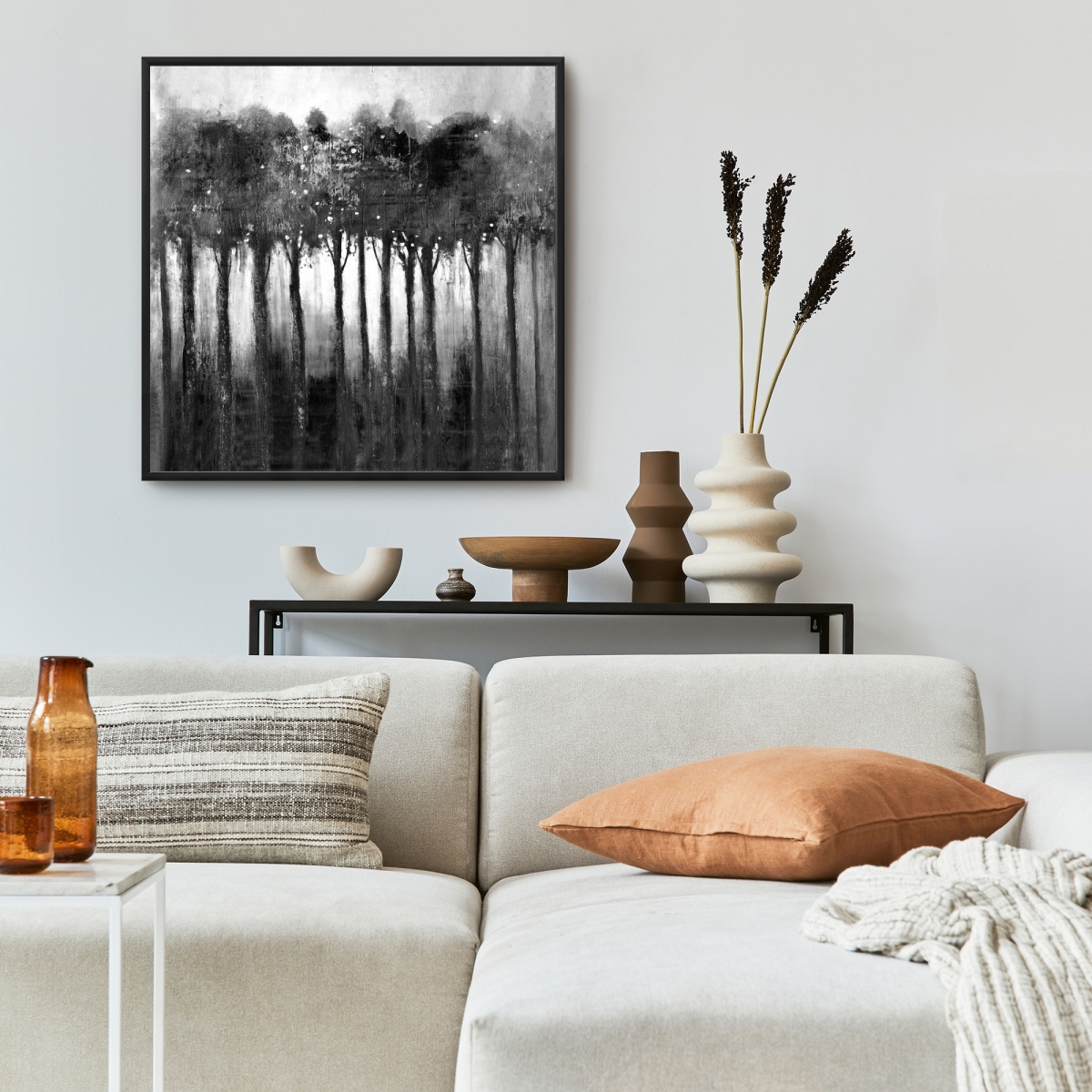 C1FC24243NMTA3 24 x 24 in. Monochrome Trees - Black Framed Canvas for Home Decor