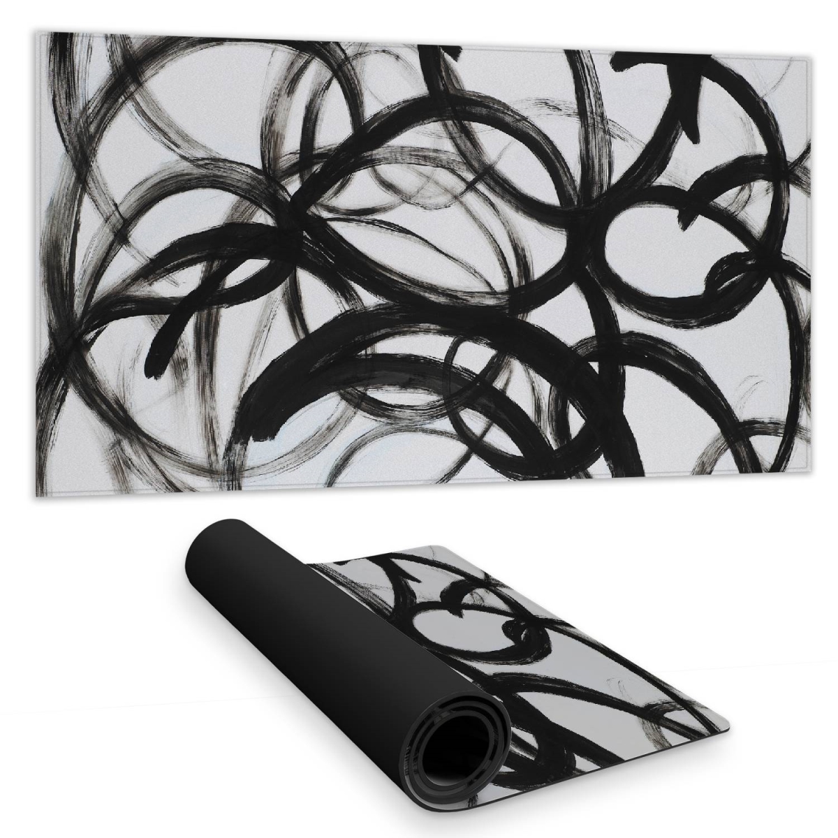 C1DM1531OSKH8D 16 x 32 in. White Abstract Desk Mat - Curly Lines Design for Home Decor