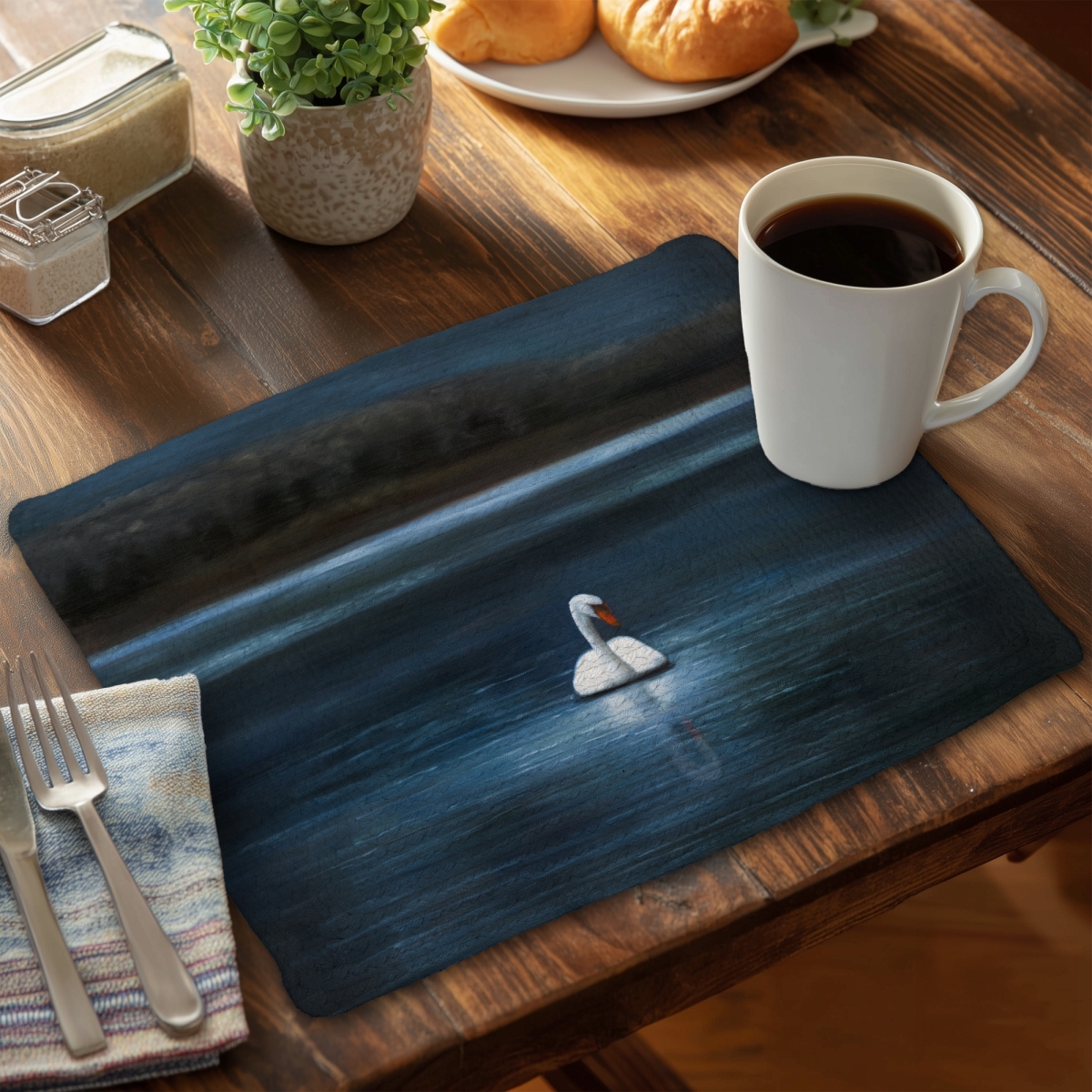 Picture of Begin Home Decor CBPM14181XXC73 14 x 18 in. Beautiful Swan Blue Braided Polyester Placemat - Animal Decor
