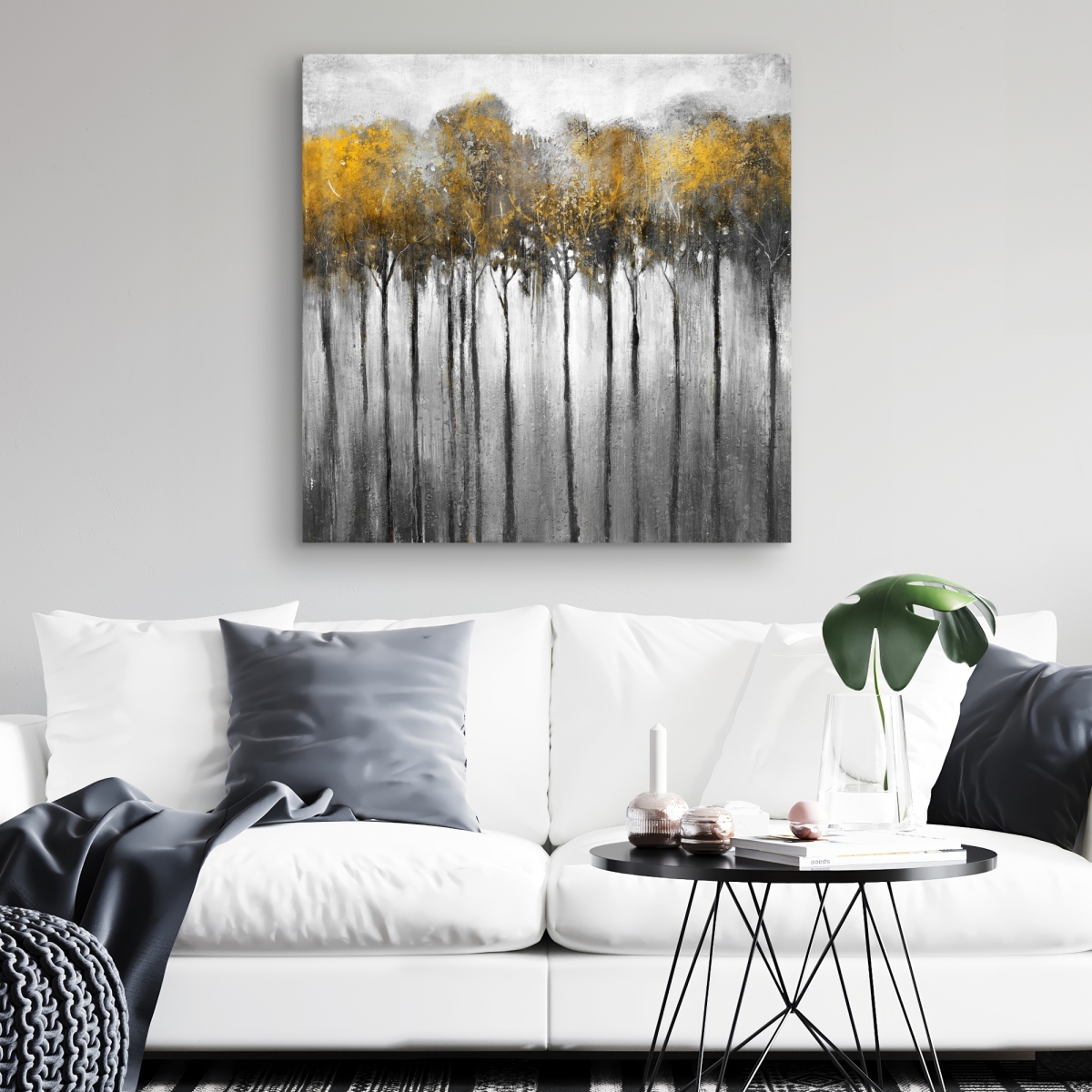 C1RC3232SB4EH0 32 x 32 in. Abstract Yellow Forest - Trees Office Canvas for Home Decor