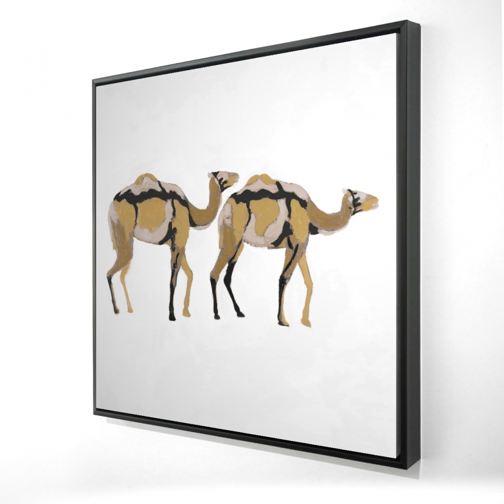 2081-2424-AN301-1 24 x 24 in. Two Abstract Dromedars Canvas - Brown Framed Wildlife Art
