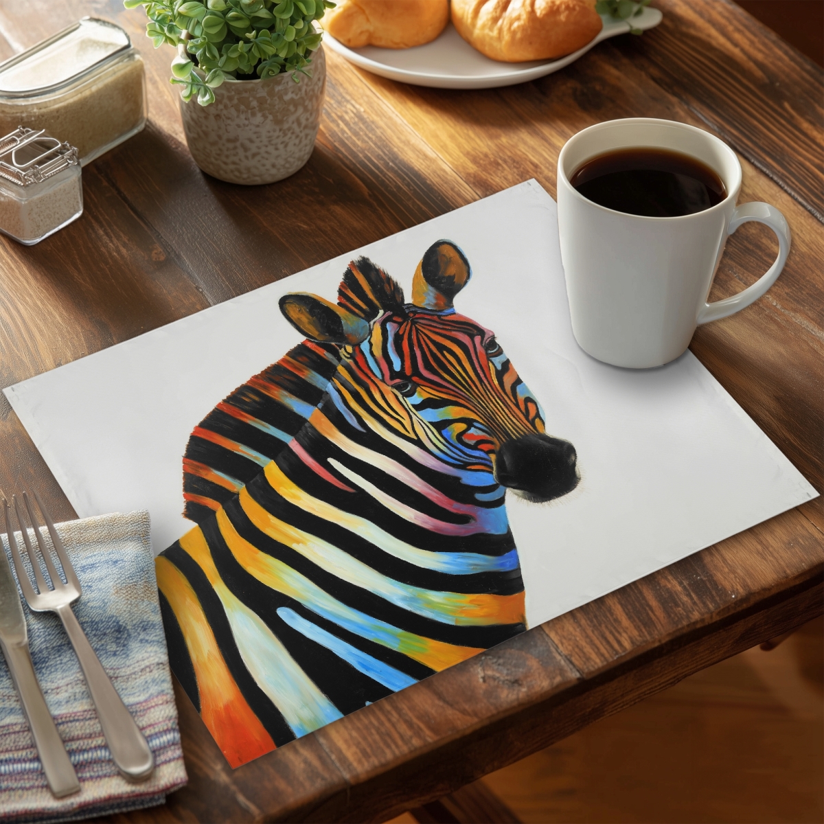 Picture of Begin Home Decor CPPM1418UAL3YC 14 x 18 in. Colorful Zebra Profile Placemat - Wildlife Bedroom Decor