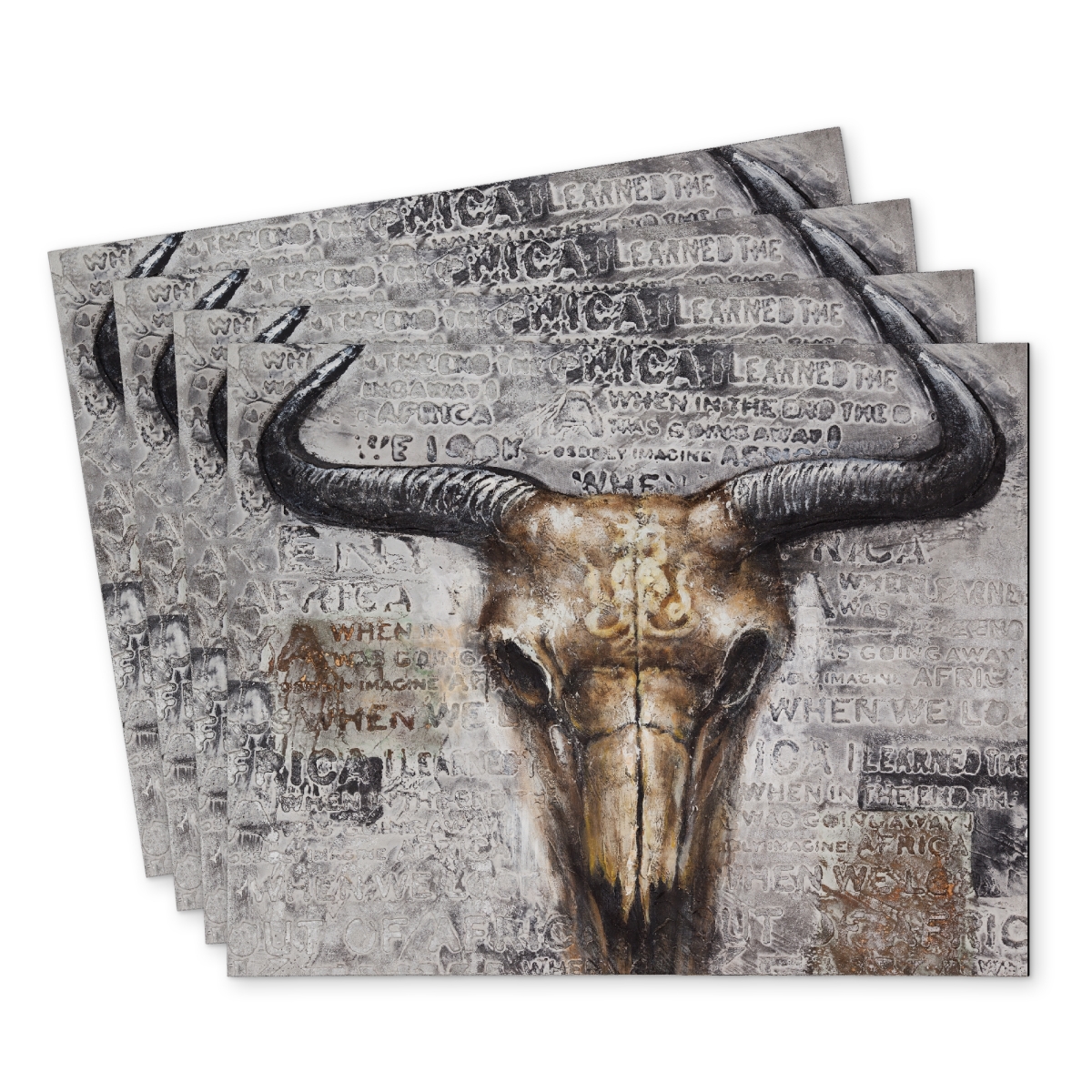 Picture of Begin Home Decor C4PP1418GG0RNZ 14 x 18 in. Bull Skull with Typography - Polyester Placemat for Home Decor - Set of 4