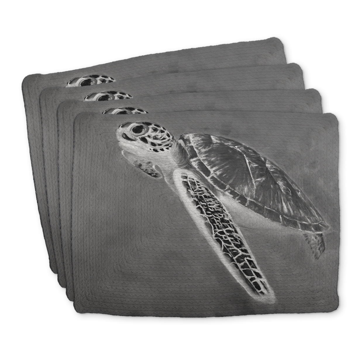 Picture of Begin Home Decor C4BP14182QE3GW 14 x 18 in. Grayscale Sea Turtle Braided Polyester Placemat for Home Decor - Set of 4