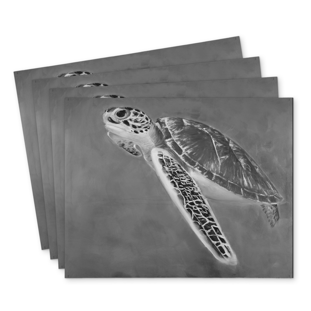 Picture of Begin Home Decor C4PP14182K2NM8 14 x 18 in. Grayscale Sea Turtle Polyester Placemat - Home Decor Accent - Set of 4